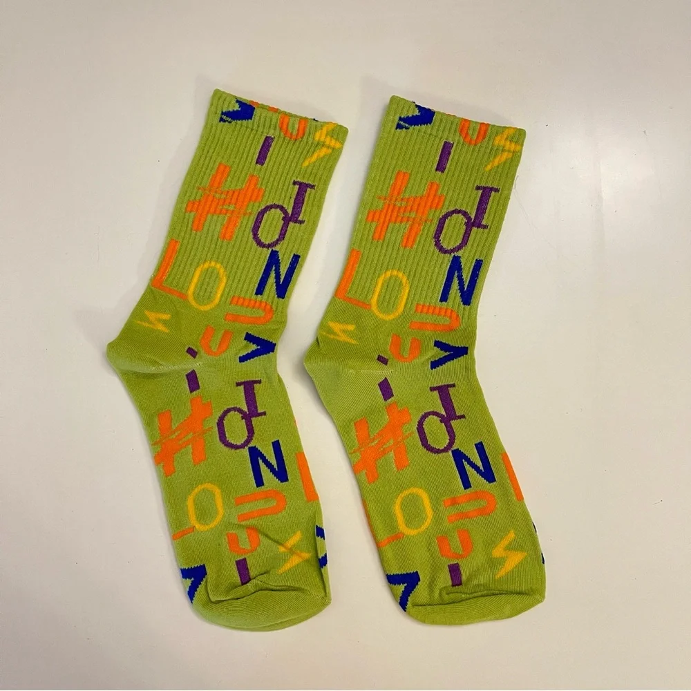Multicolor Logo Monogram Crew Socks – Neon Lime